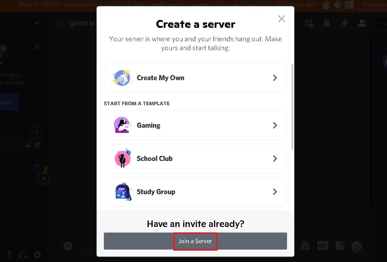 Chọn Join a server