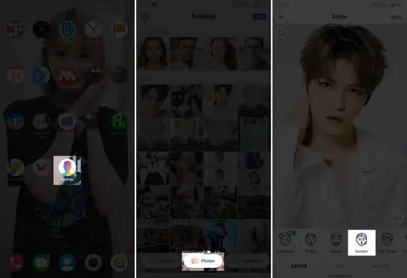 Mở ứng dụng FaceApp và chọn ảnh bạn muốn ghép mặt