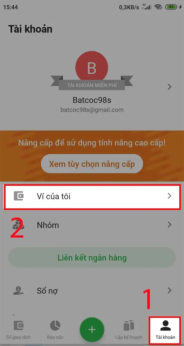 Bấm vào mục Ví của tôi