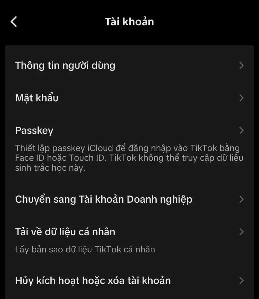 Chọn Thông tin người dùng