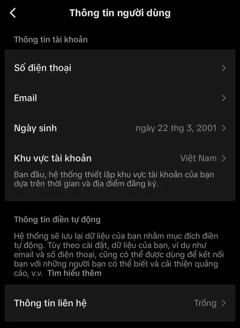 Bấm vào ô Ngày sinh