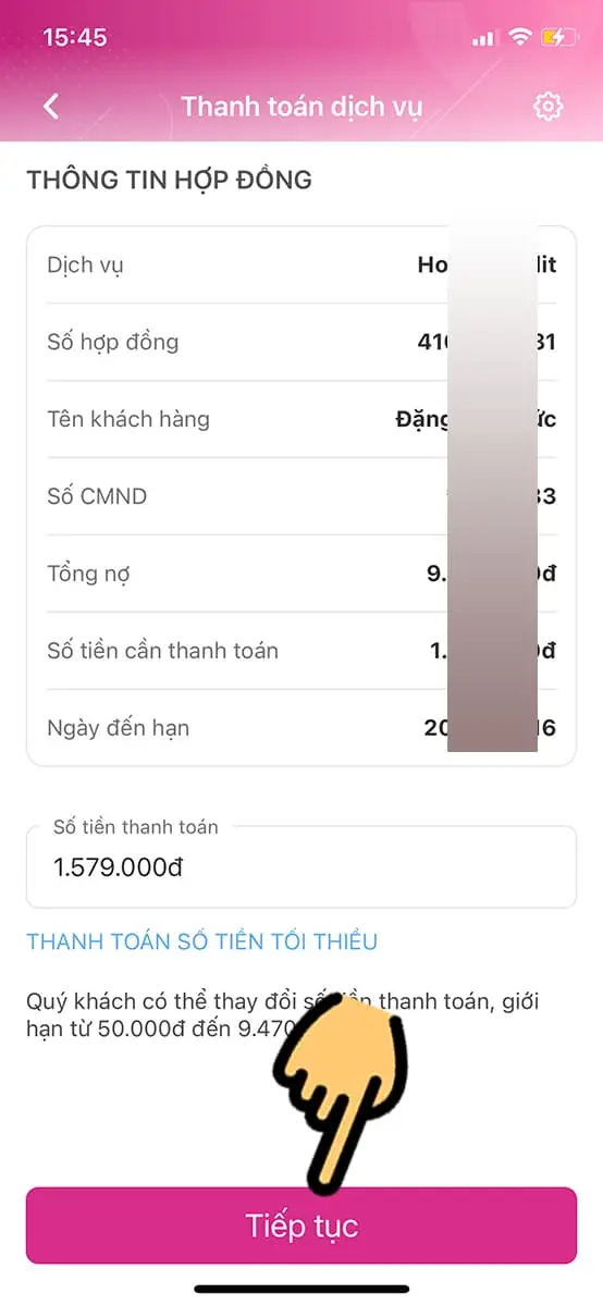 Nhập số tiền cần thanh toán