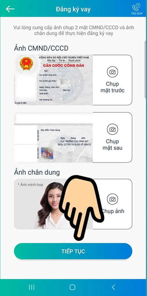 Chụp ảnh CMND/CCCD 2 mặt và chụp ảnh khuôn mặt của bạn