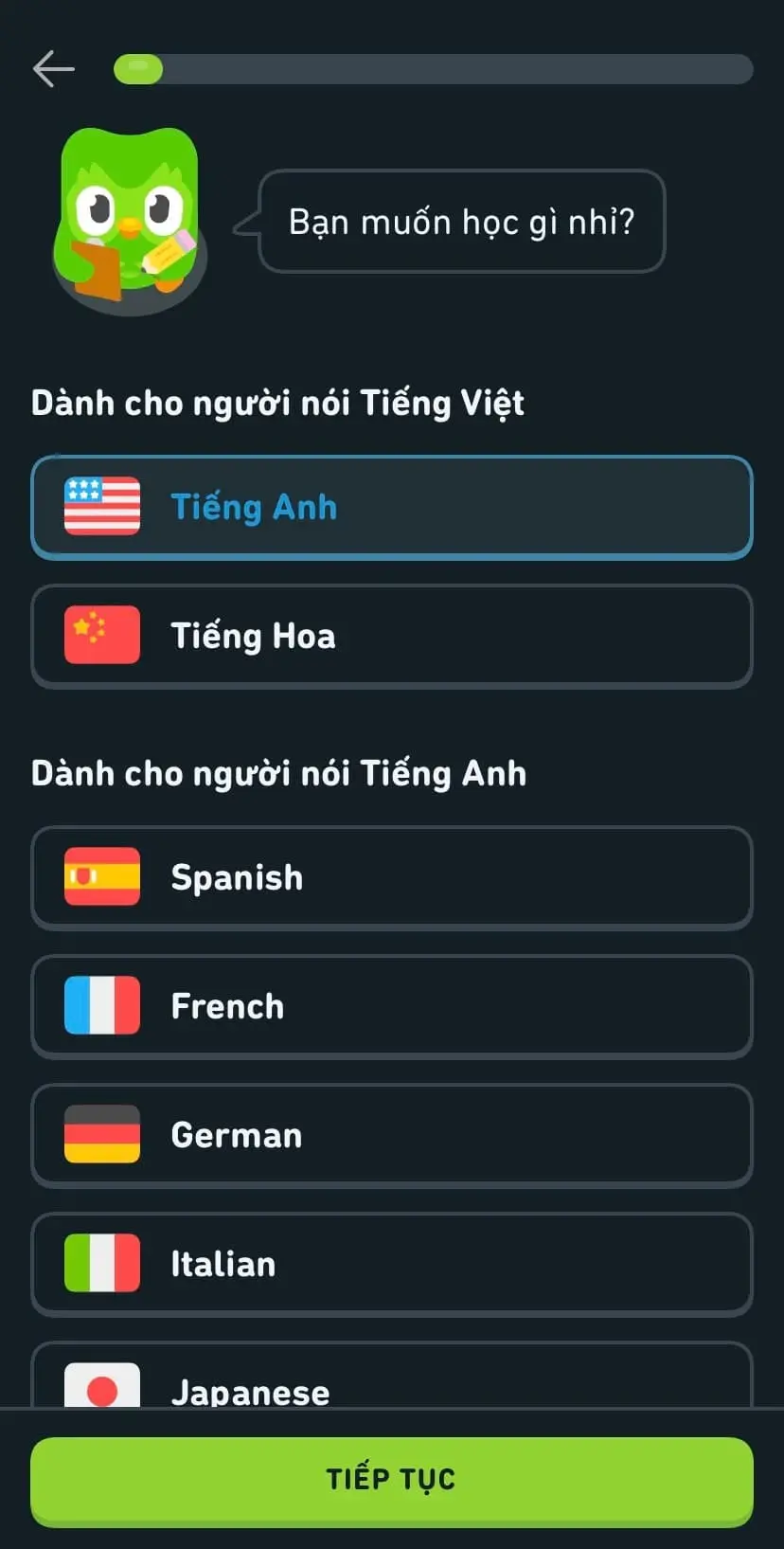 Chọn ngôn ngữ mà bạn muốn học