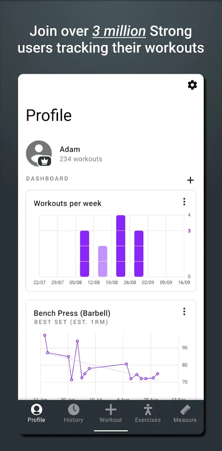 App tập gym Strong Workout Tracker Gym Log