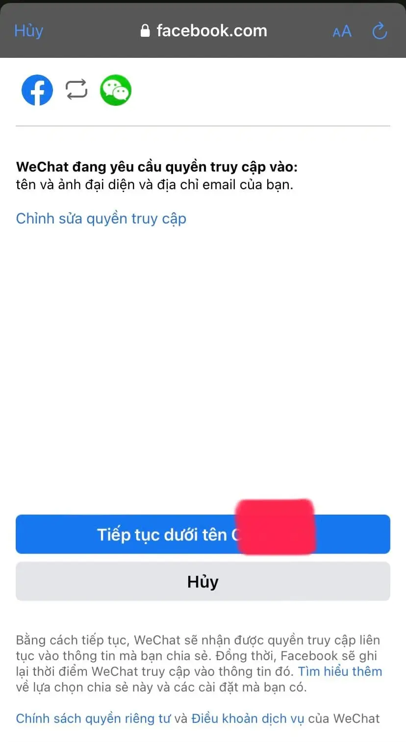 Chọn Tiếp tục