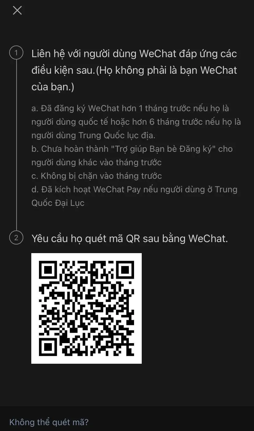 Quét mã QR của tài khoản WeChat khác