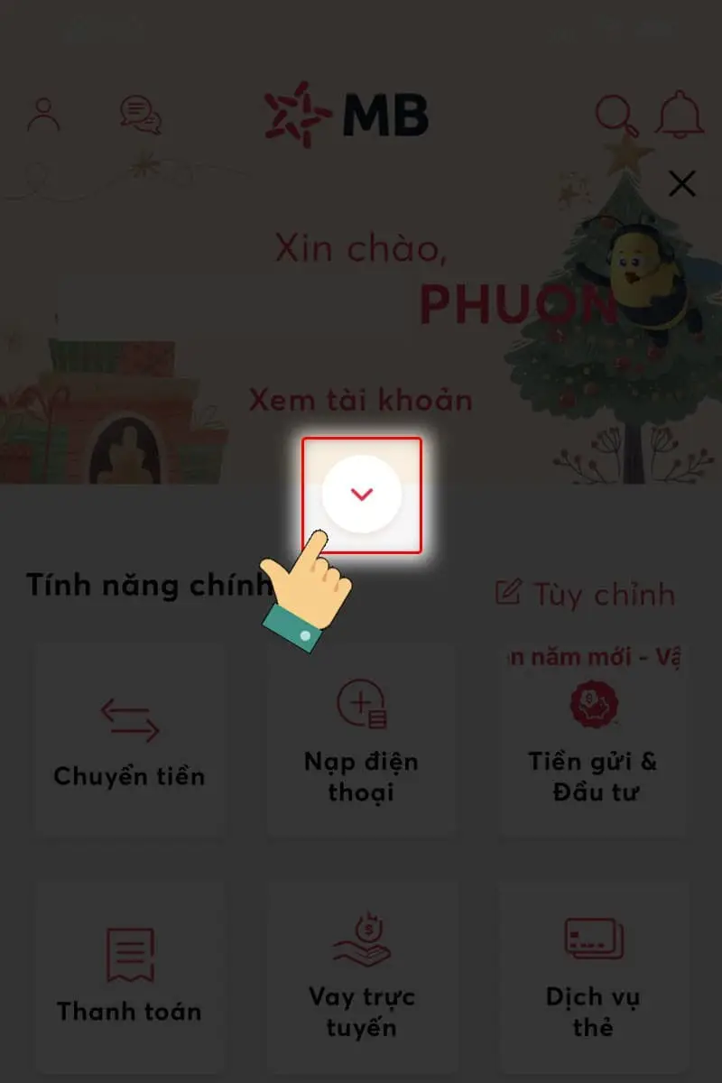 Nhấn vào mũi tên trên màn hình