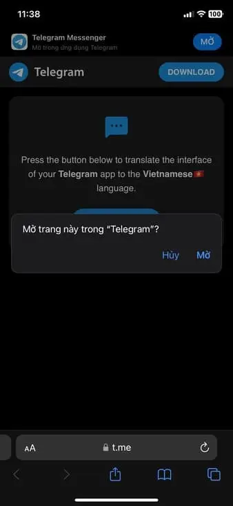 Truy cập vào đường link Tiếng Việt cho Telegram