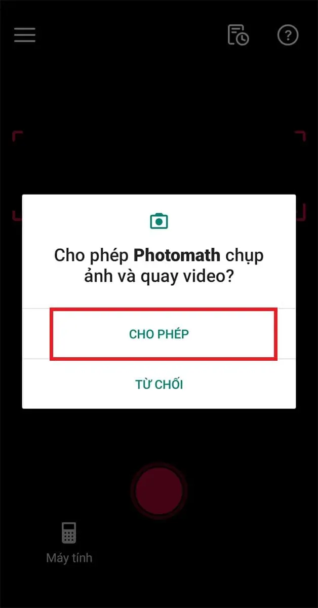 Mở ứng dụng Photomath