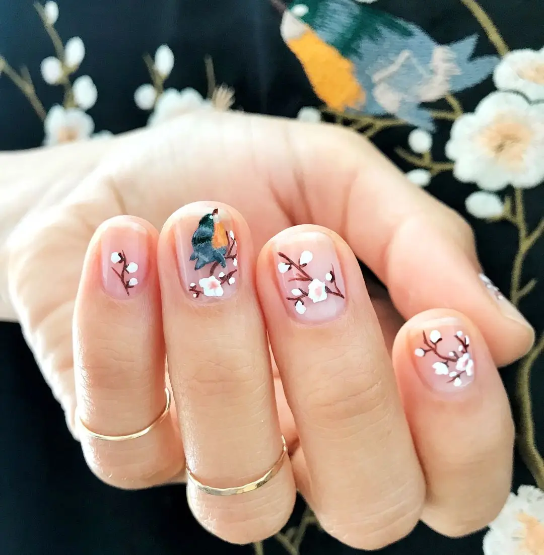 Mẫu nail Tết hoa đào 