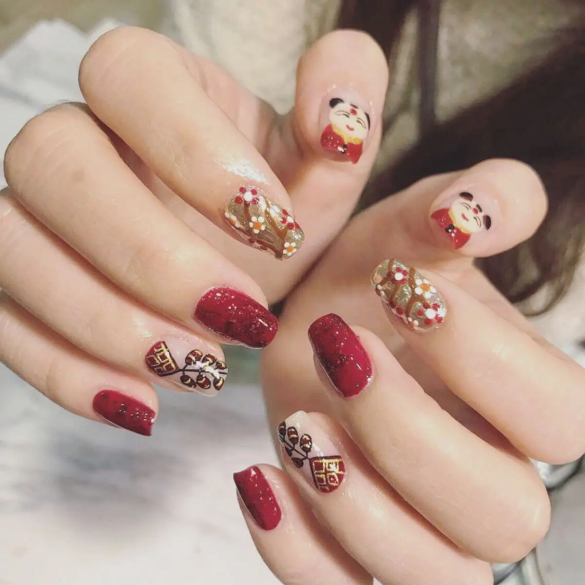 Mẫu nail Tết hoa đào đẹp