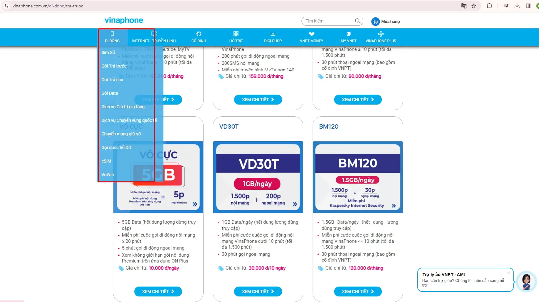 Cách đăng ký mạng Vina qua website