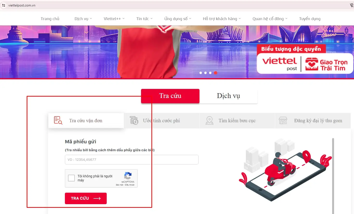 Tra mã vận đơn Viettel Post qua website