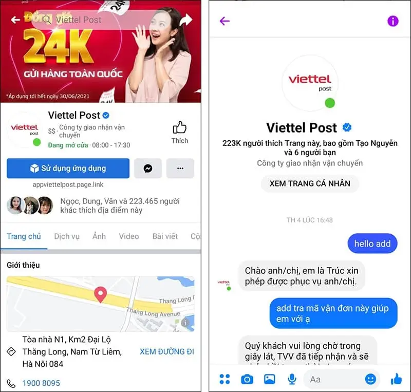 Tra mã vận đơn Viettel Post qua fanpage