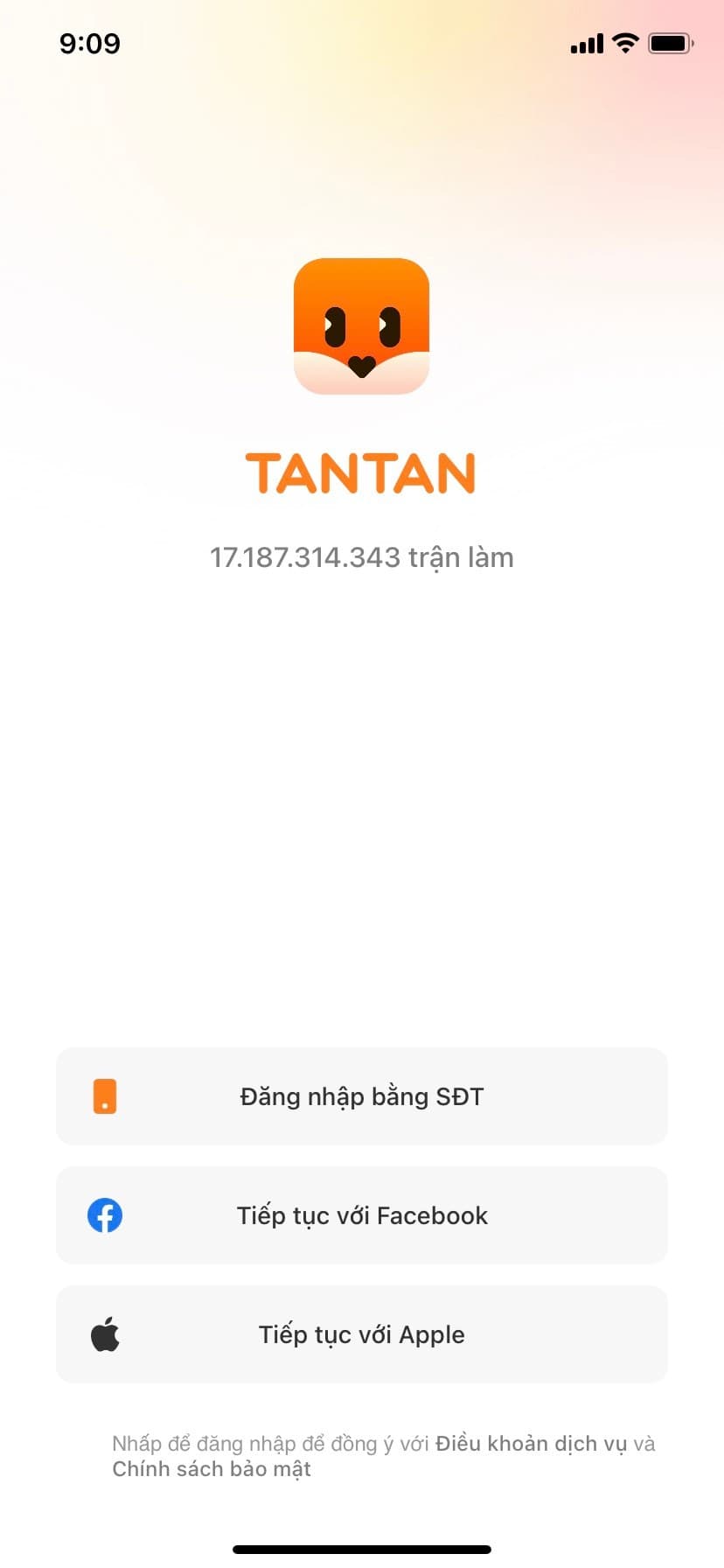 Mở ứng dụng TanTan và lựa chọn hình thức đăng nhập