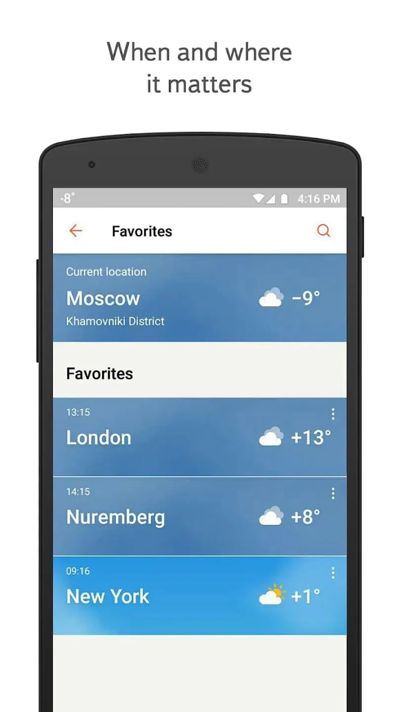 Những tính năng chính của Yandex Weather