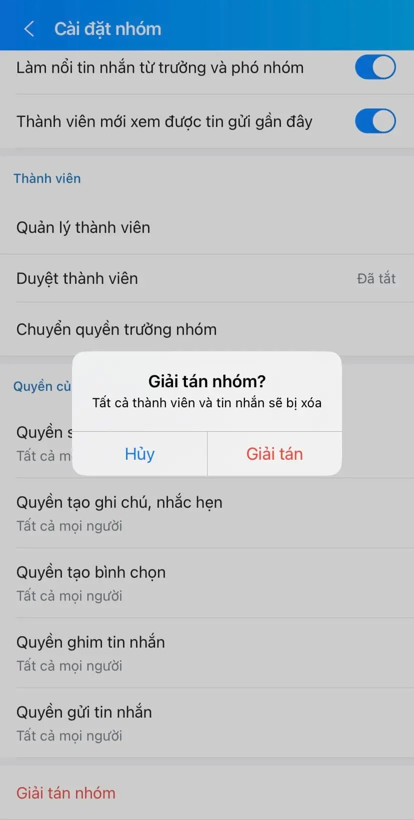 Bấm vào ô Giải tán