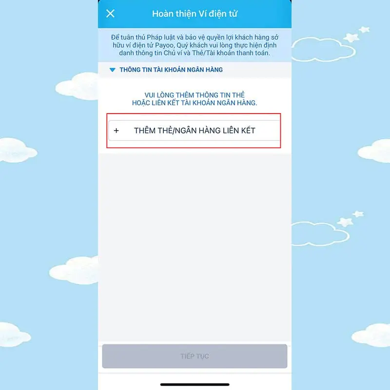 Hãy bấm vào Thêm thẻ/Ngân hàng liên kết