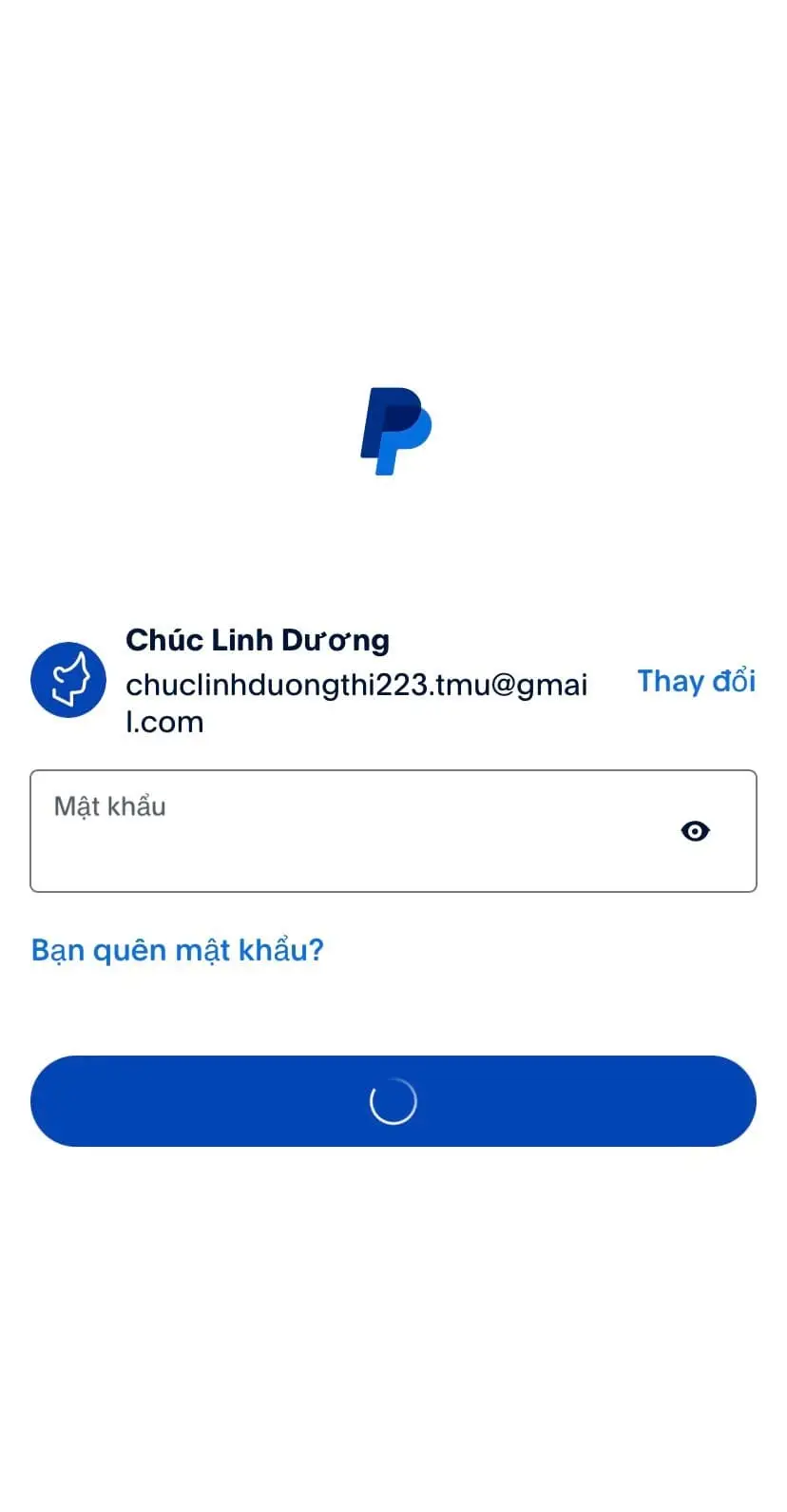 Điền mật khẩu PayPal bạn vừa tạo vào ô trống