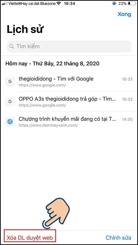 Chọn mục Xóa dữ liệu duyệt web 