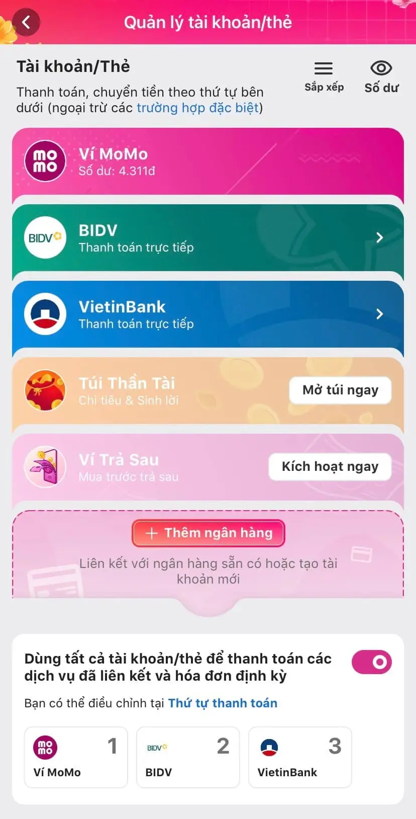 Bấm vào loại thẻ mà bạn muốn xóa