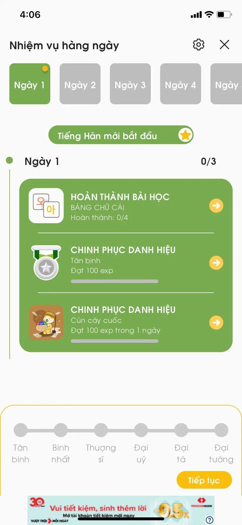 Bắt đầu hoàn thành các bài học