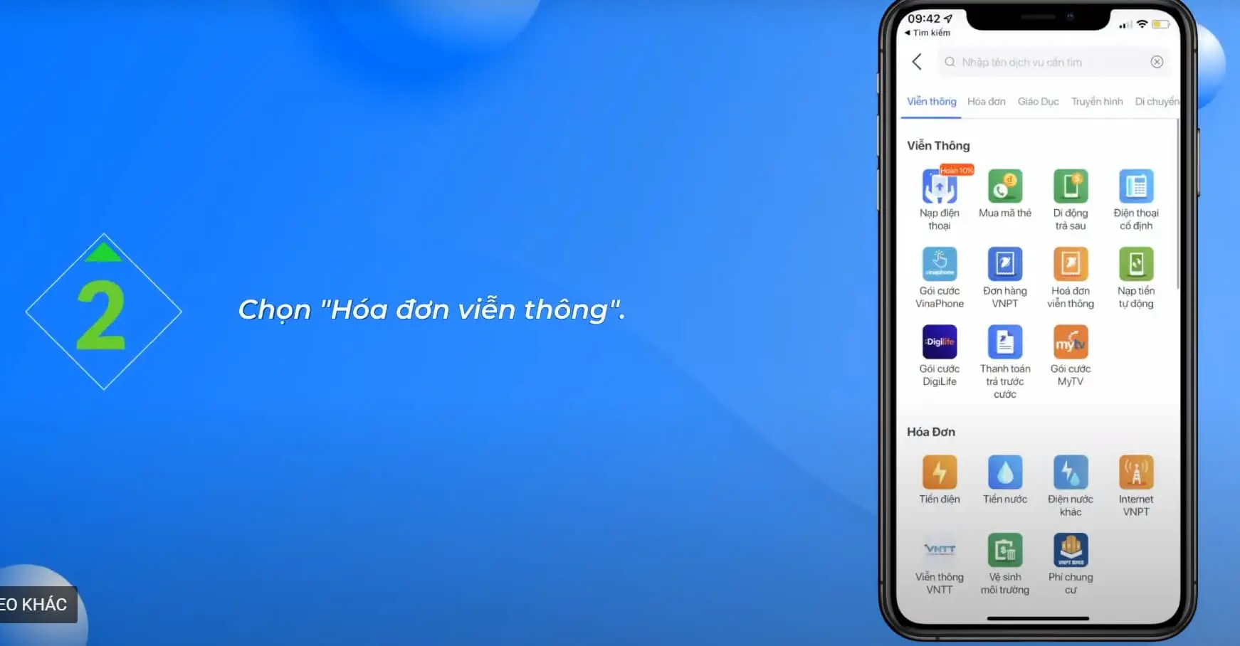 Chọn mục Hóa đơn viễn thông 