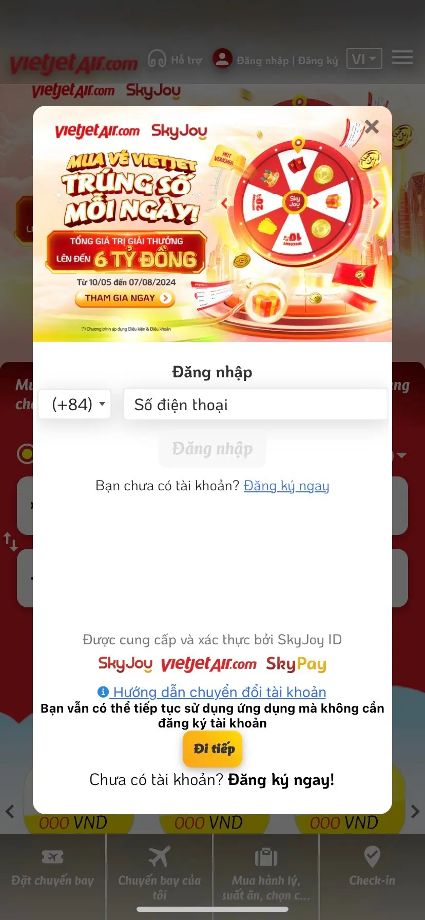 Nhấn vào ô Đăng ký ngay