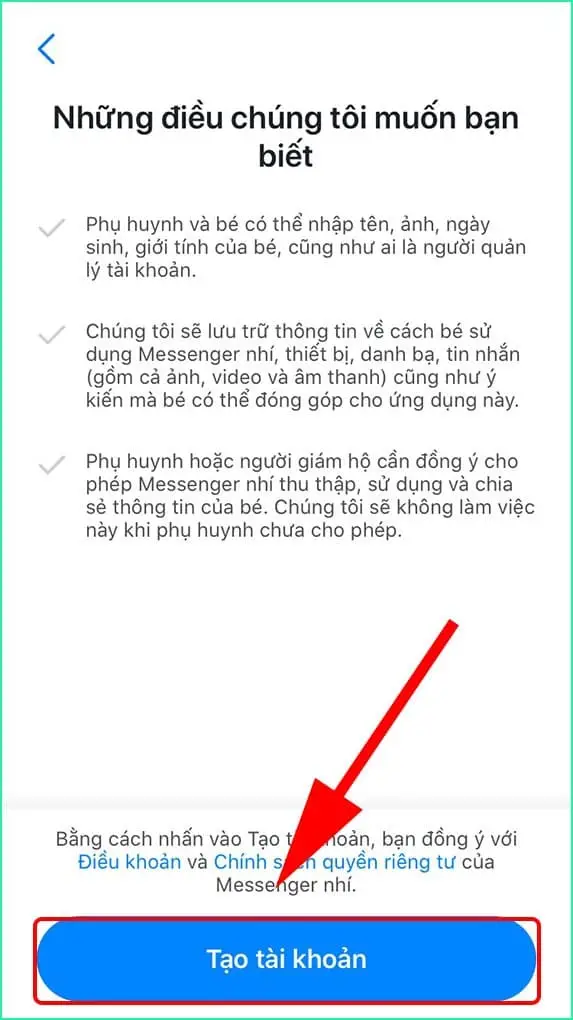 Nhấn vào ô Tạo tài khoản